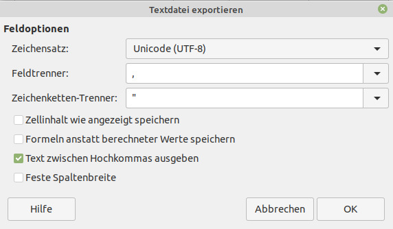 Speichern unter als CSV