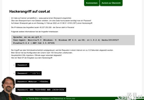 Hackerangriff Nr. 1 auf css4.at