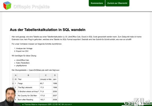Von Calc in CSV in SQL